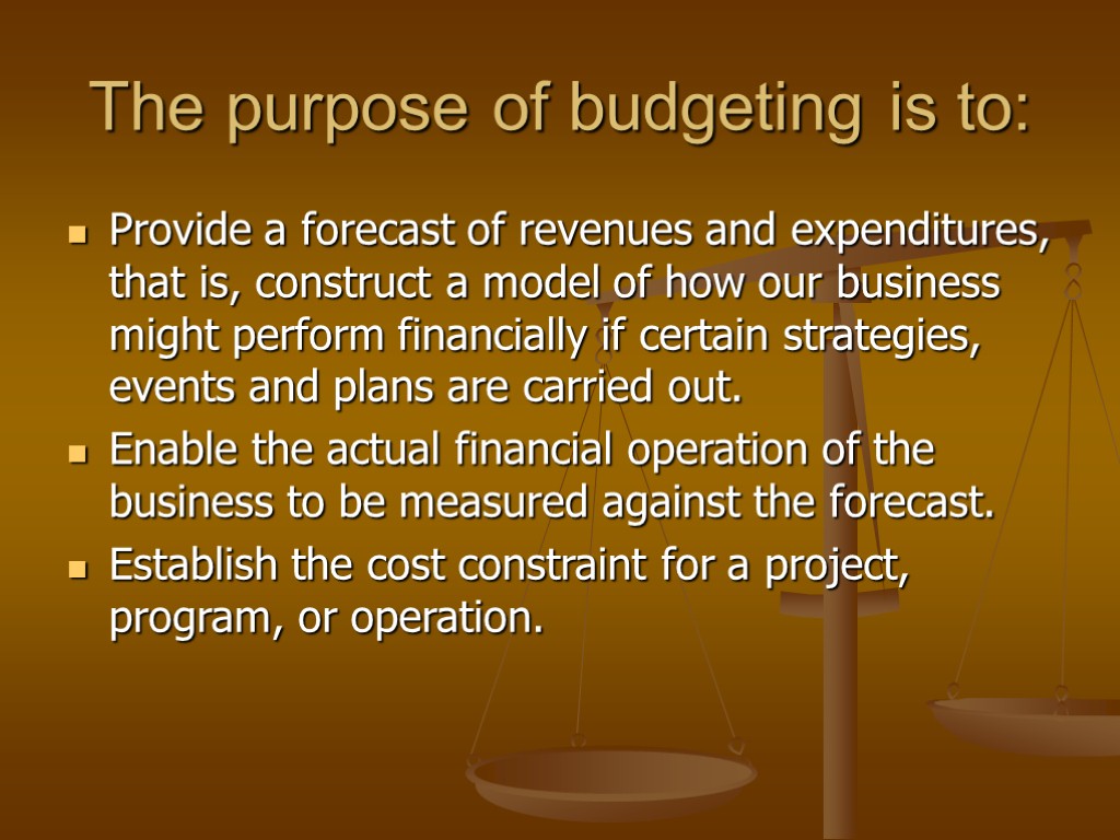 Provide a forecast of revenues and expenditures, that is, construct a model of how